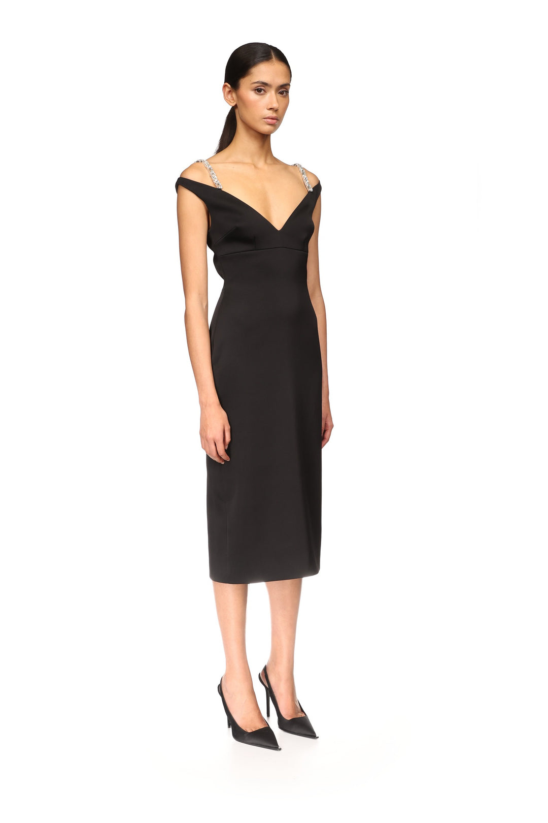 CRYSTAL STRAP DETAIL MIDI DRESS