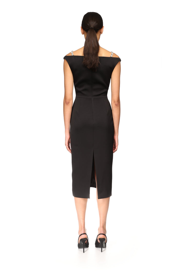 CRYSTAL STRAP DETAIL MIDI DRESS