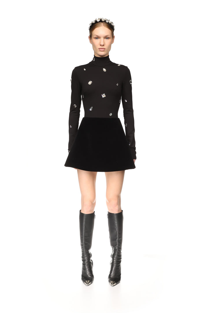 ALLOVER CRYSTAL EMBROIDERED BODYSUIT