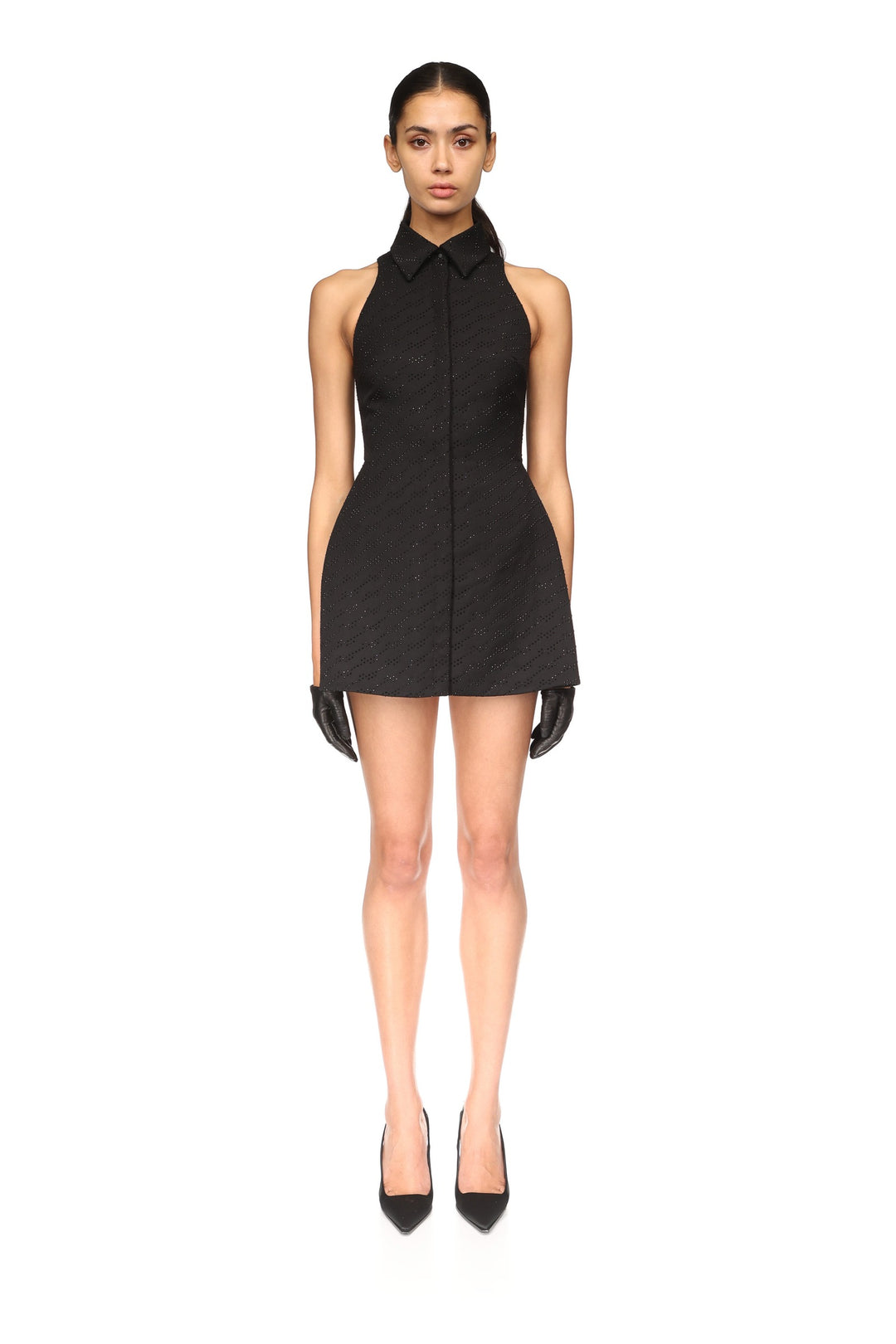 ALLOVER RHINESTONE EMBROIDERED MINI POLO DRESS