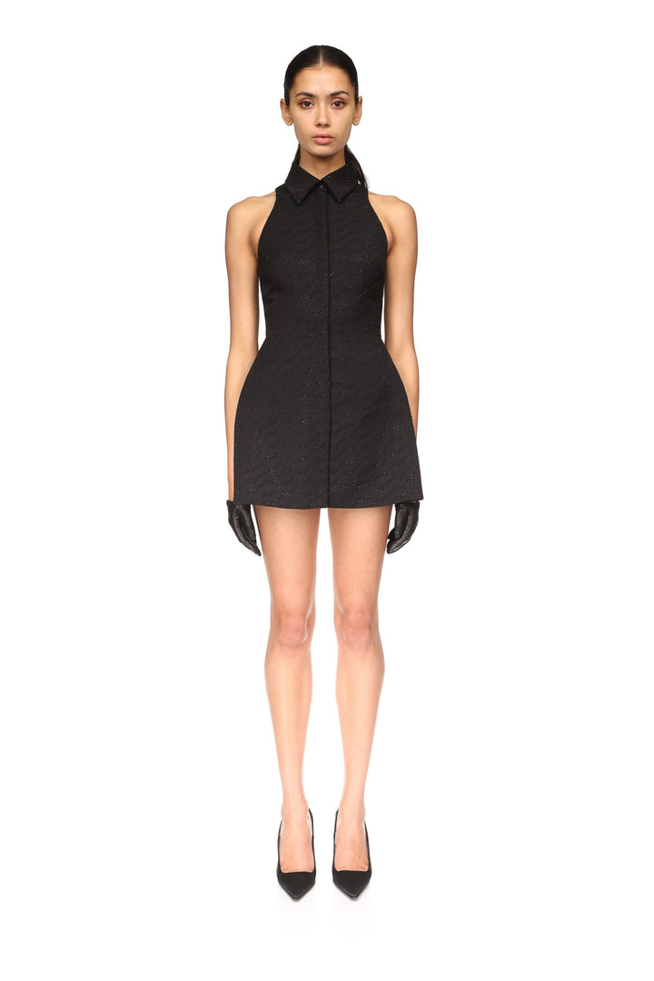 ALLOVER RHINESTONE EMBROIDERED MINI POLO DRESS