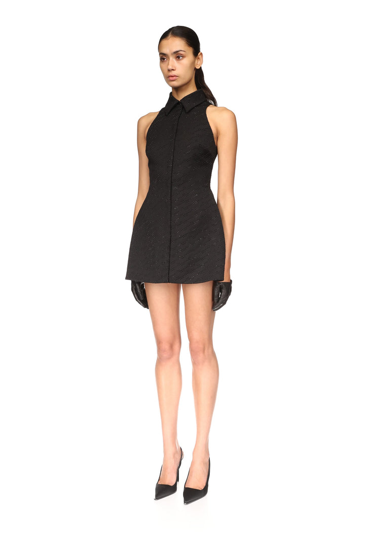 ALLOVER RHINESTONE EMBROIDERED MINI POLO DRESS