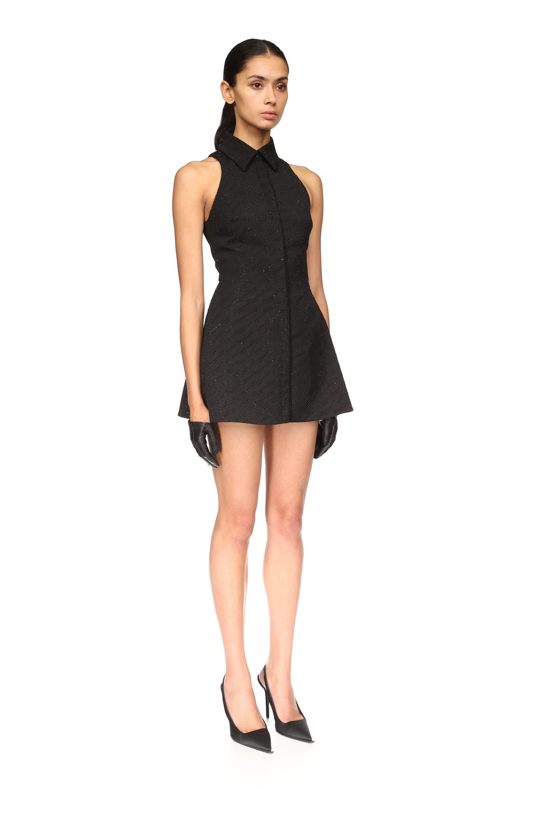 ALLOVER RHINESTONE EMBROIDERED MINI POLO DRESS