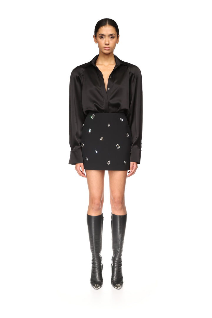 CRYSTAL EMBROIDERED MINI SKIRT