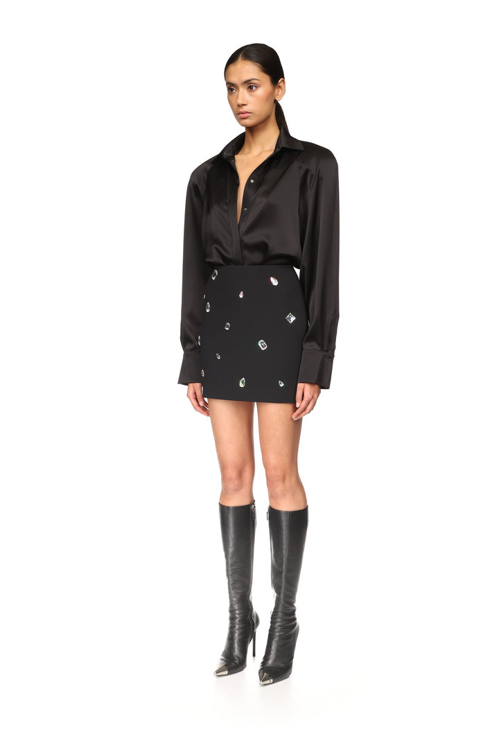 CRYSTAL EMBROIDERED MINI SKIRT