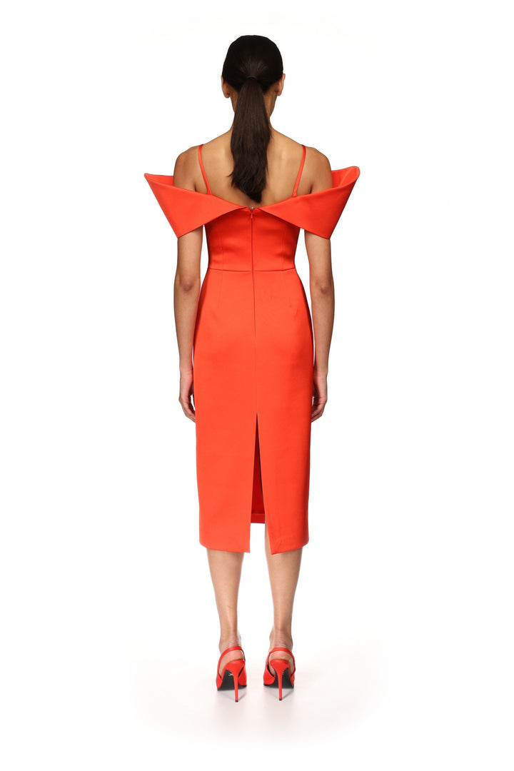 STRUCTURED OPEN SHOULDER MIDI DRESS