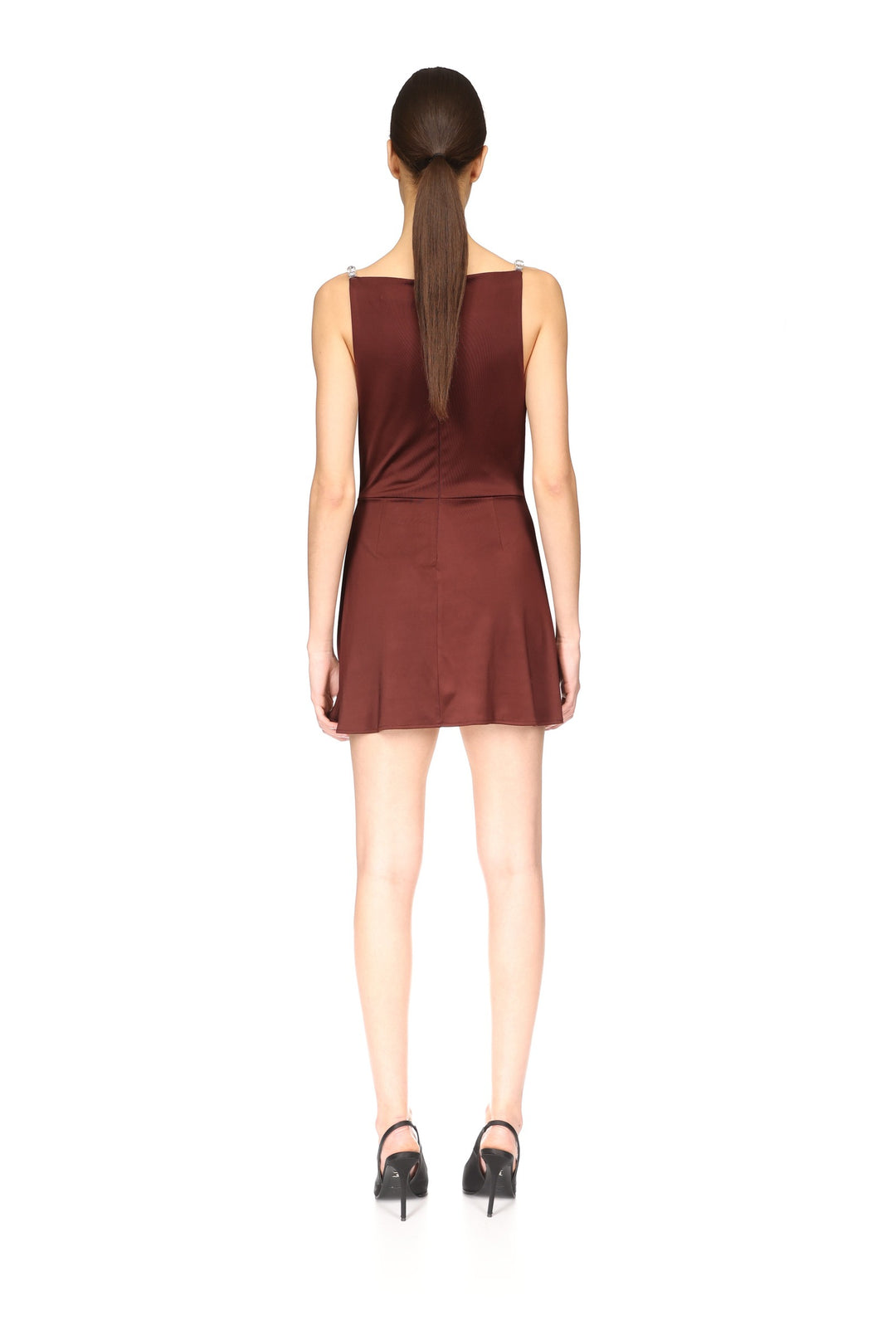 CRYSTAL EMBROIDERED STRAPS AND COWL MINI DRESS