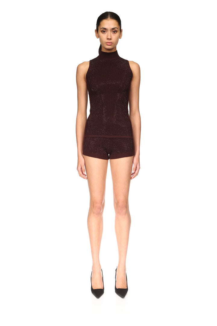 RHINESTONE EMBROIDERED WOOL TOP