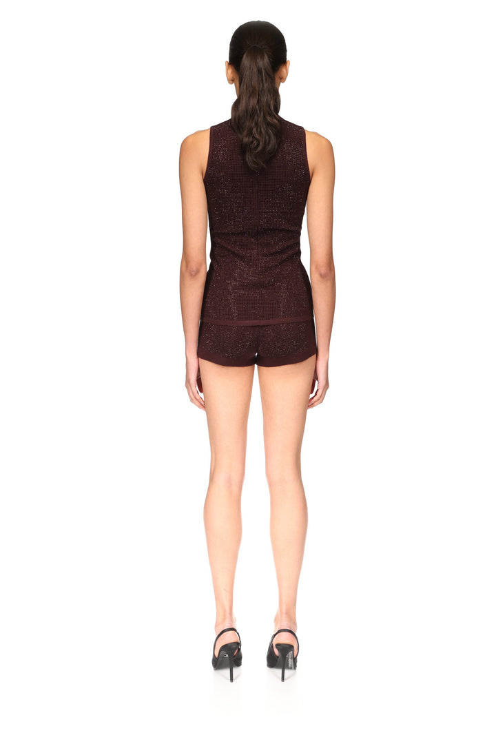 RHINESTONE EMBROIDERED WOOL TOP