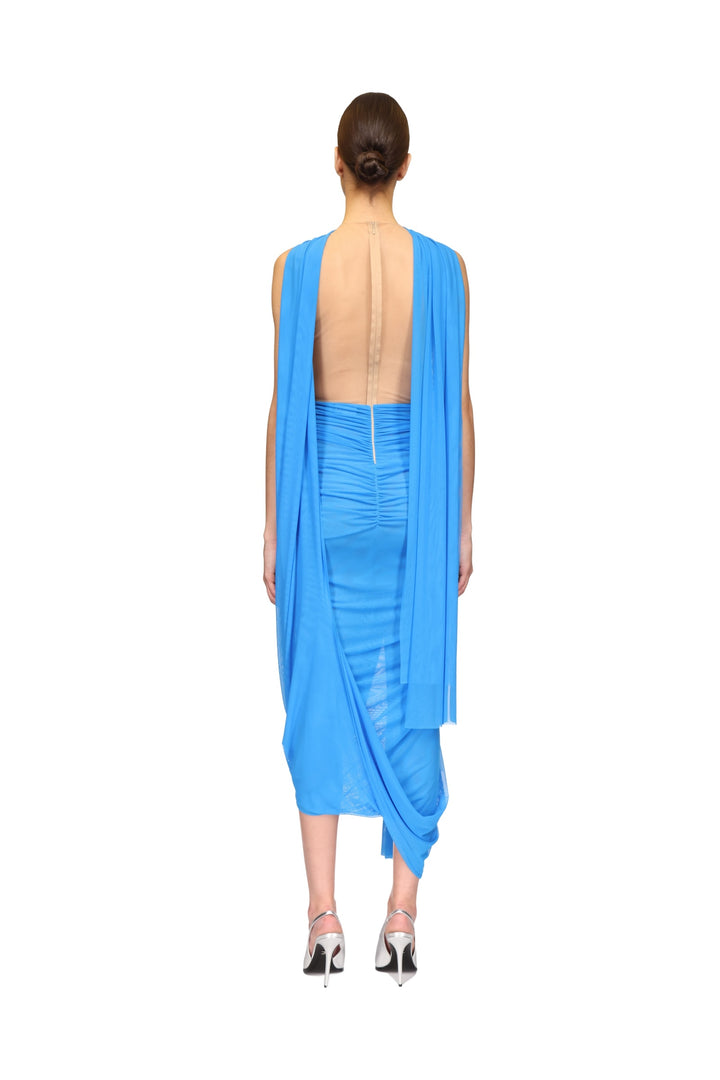 CRYSTAL STAR & CUTOUT DRAPED MIDI DRESS