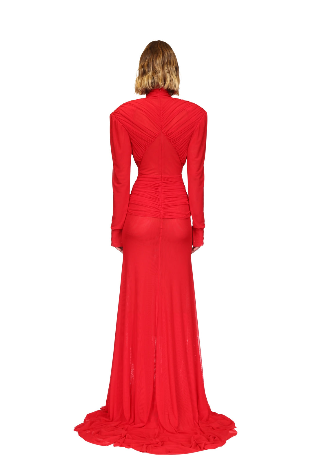 CUTOUT DETAIL LONG SLEEVE MESH GOWN