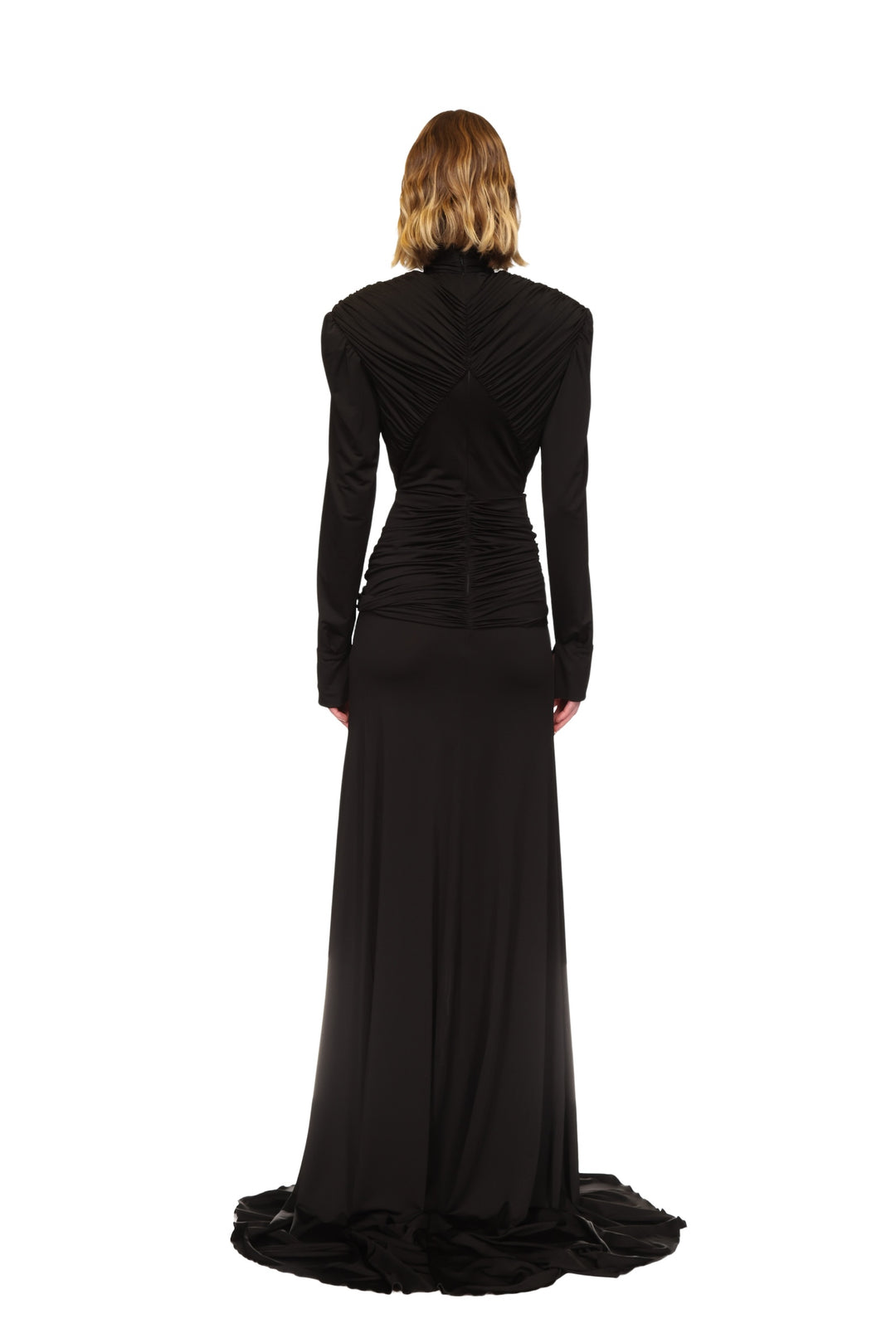 CUTOUT DETAIL LONG SLEEVE GOWN IN BLACK