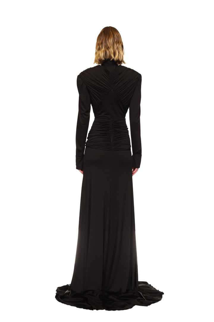 CUTOUT DETAIL LONG SLEEVE GOWN IN BLACK