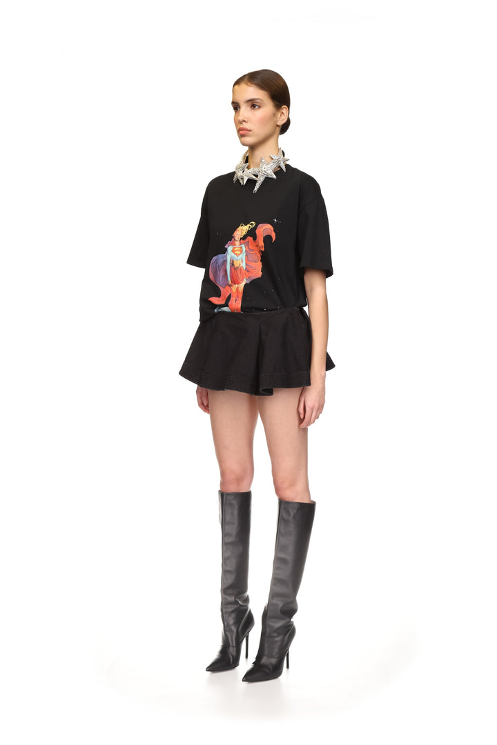 FLOUNCE DENIM MINI SKIRT