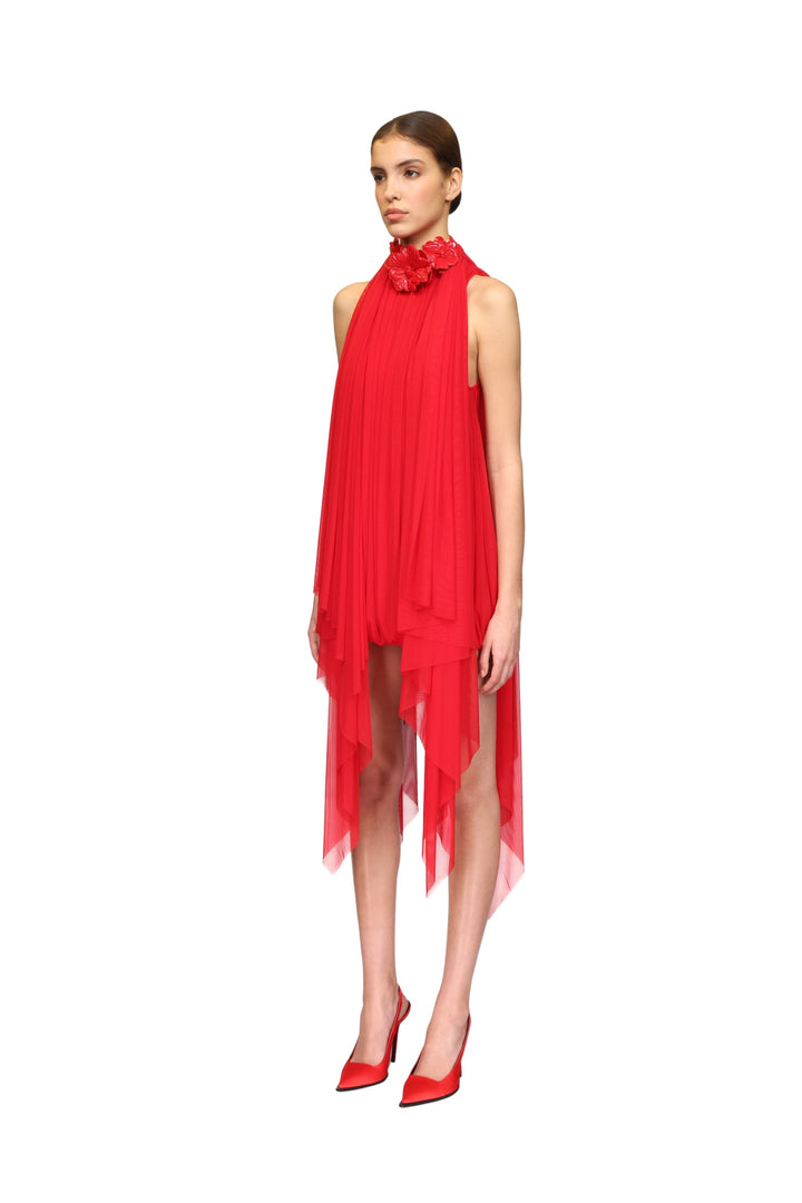 3D FLOWER AND DRAPE MINI DRESS