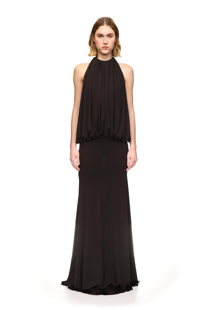 OPEN BACK AND DRAPE GOWN