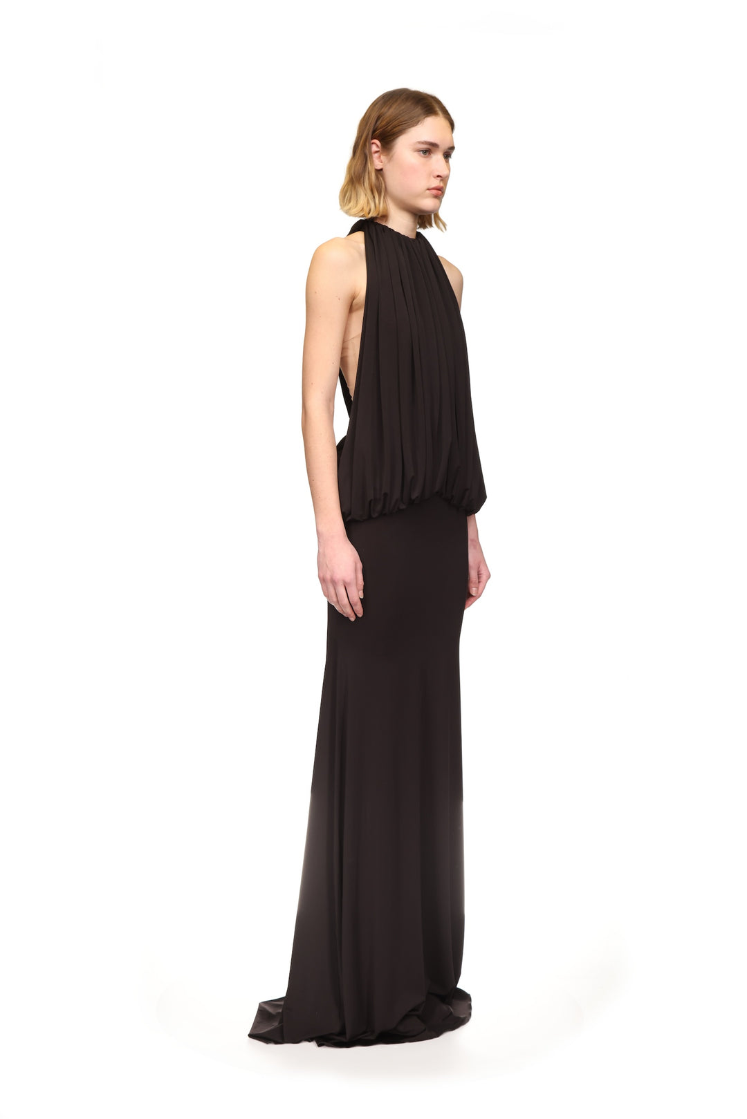 OPEN BACK AND DRAPE GOWN