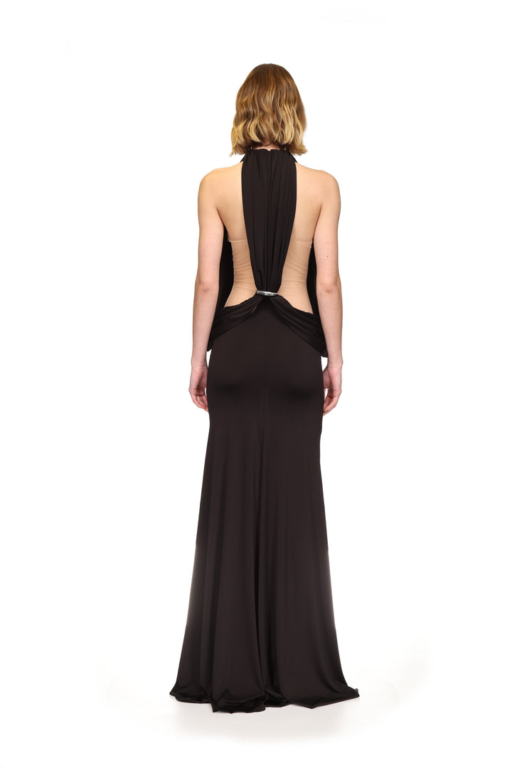 OPEN BACK AND DRAPE GOWN