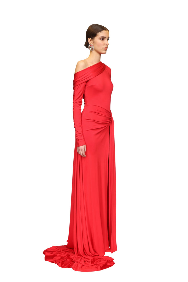 DRAPE WAIST AND ONE SHOULDER GOWN