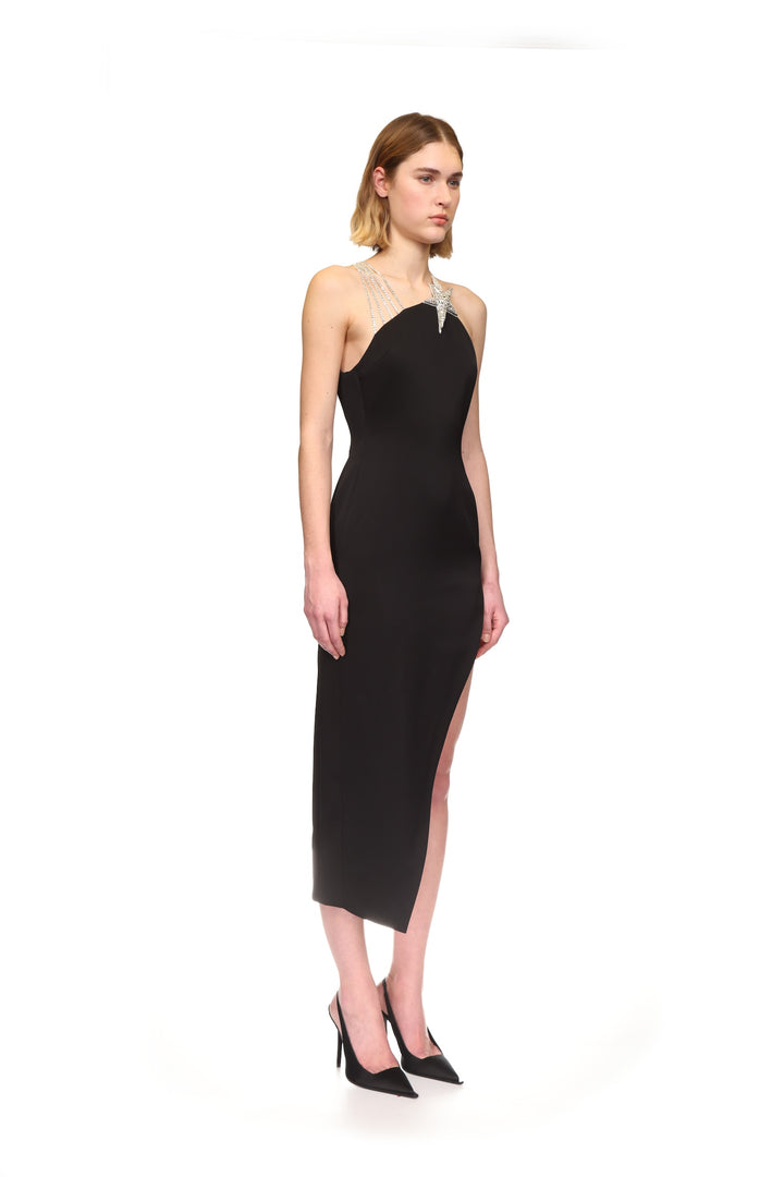 CRYSTAL STAR AND STRAPS MIDI DRESS