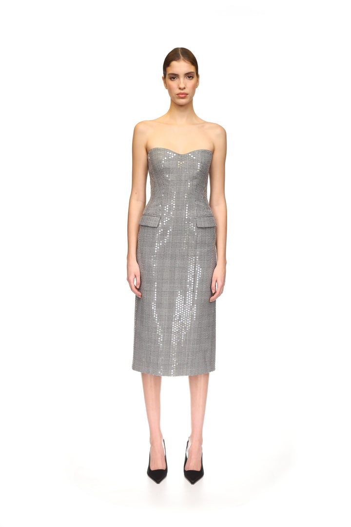 SEQUINED CHECKED MIDI DRESS