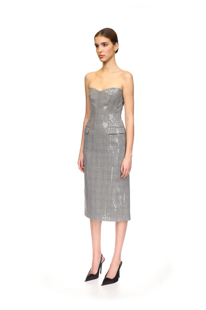 SEQUINED CHECKED MIDI DRESS