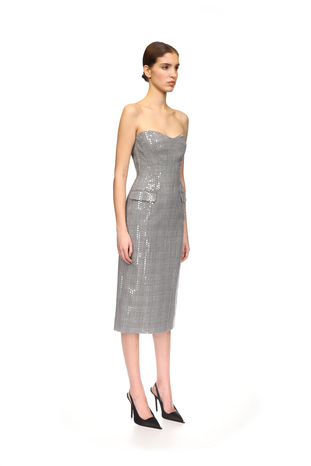 SEQUINED CHECKED MIDI DRESS