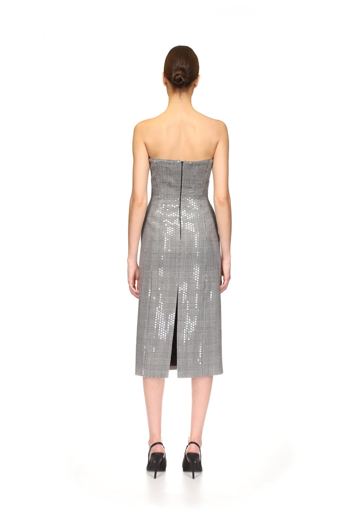 SEQUINED CHECKED MIDI DRESS