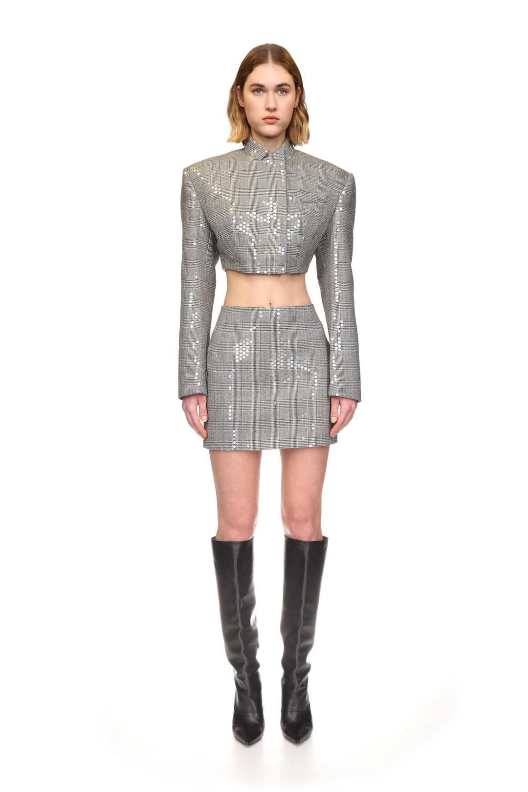CHECKED SEQUINED MINI SKIRT