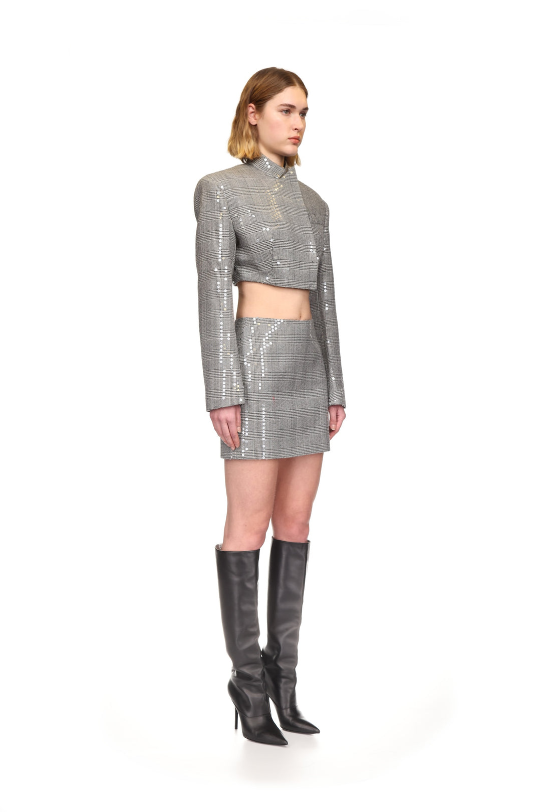 CHECKED SEQUINED MINI SKIRT