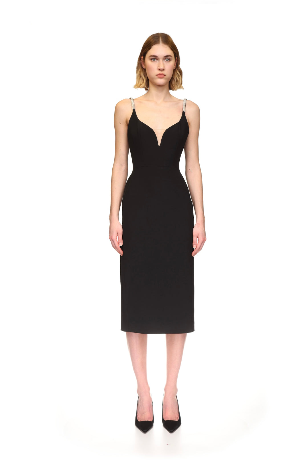 CRYSTAL STRAP DETAIL MIDI DRESS
