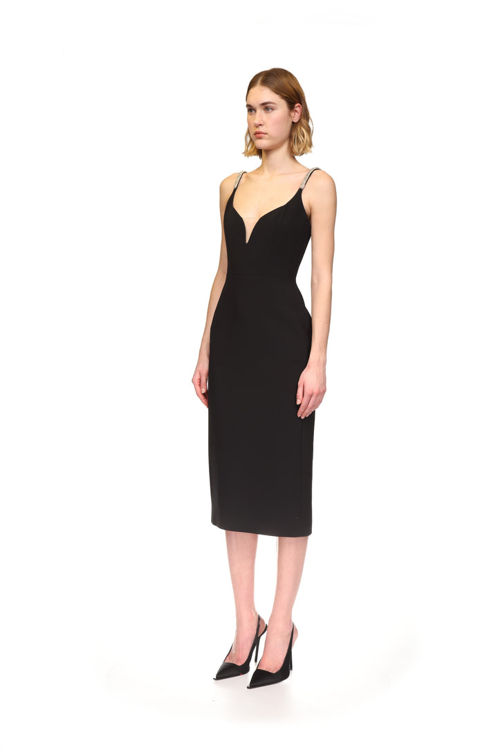 CRYSTAL STRAP DETAIL MIDI DRESS