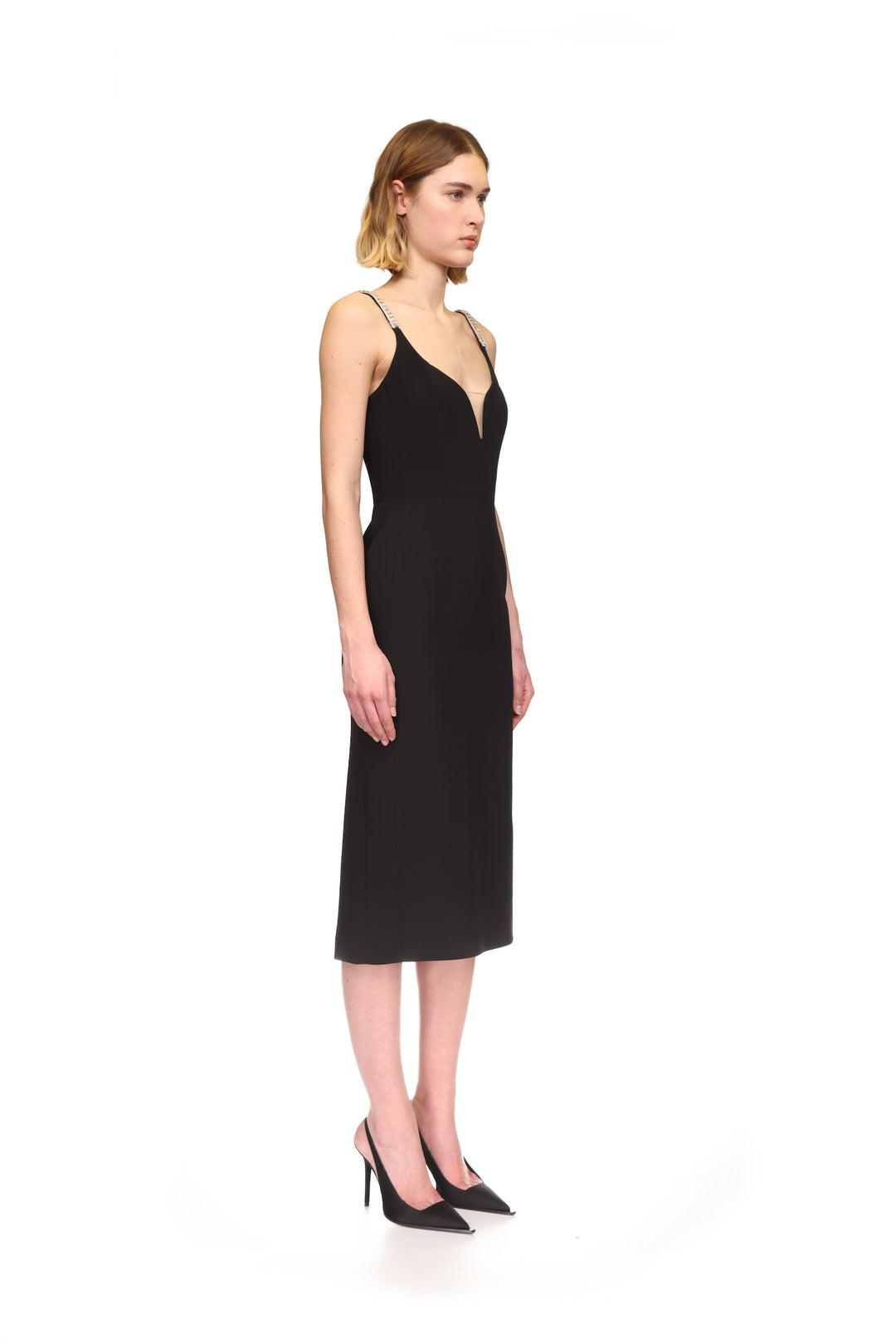 CRYSTAL STRAP DETAIL MIDI DRESS