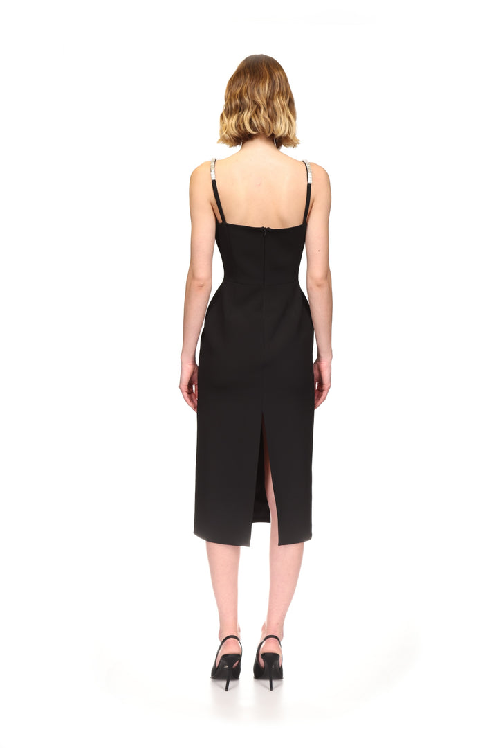 CRYSTAL STRAP DETAIL MIDI DRESS
