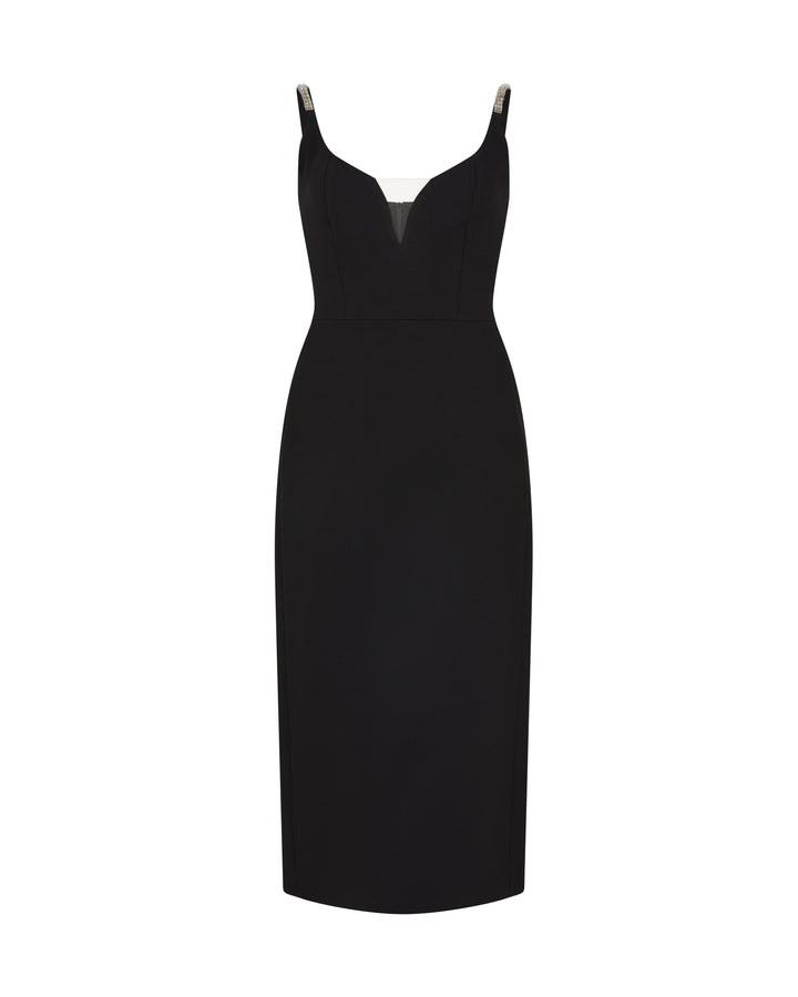 CRYSTAL STRAP DETAIL MIDI DRESS