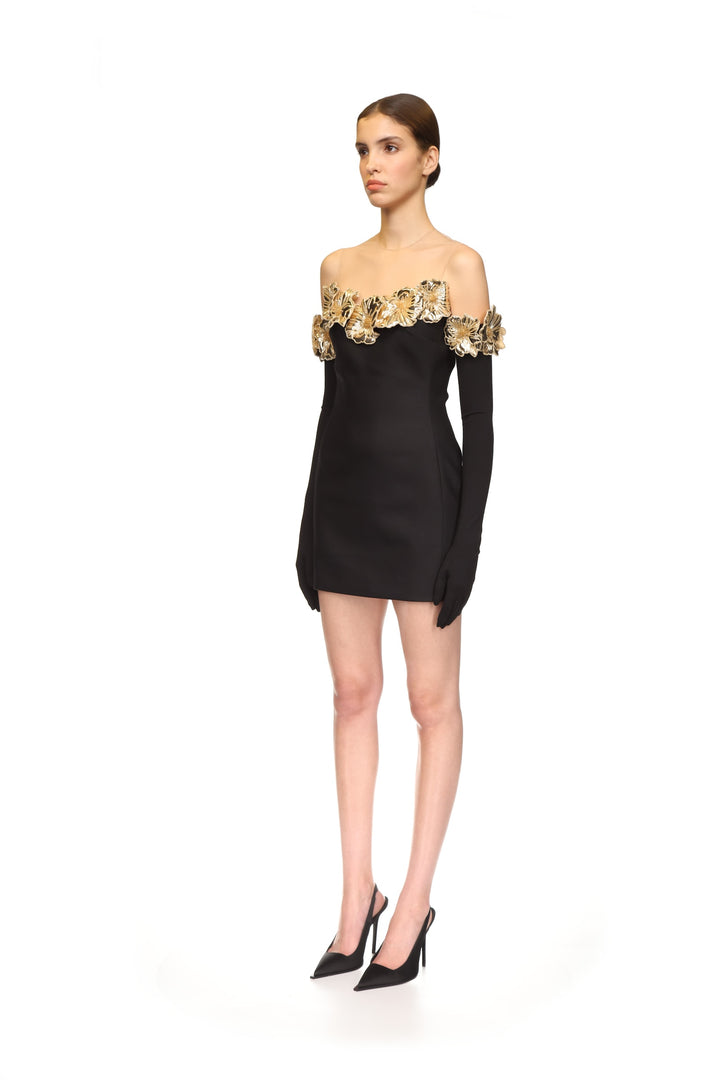 3D FLOWER AND TULLE MINI DRESS