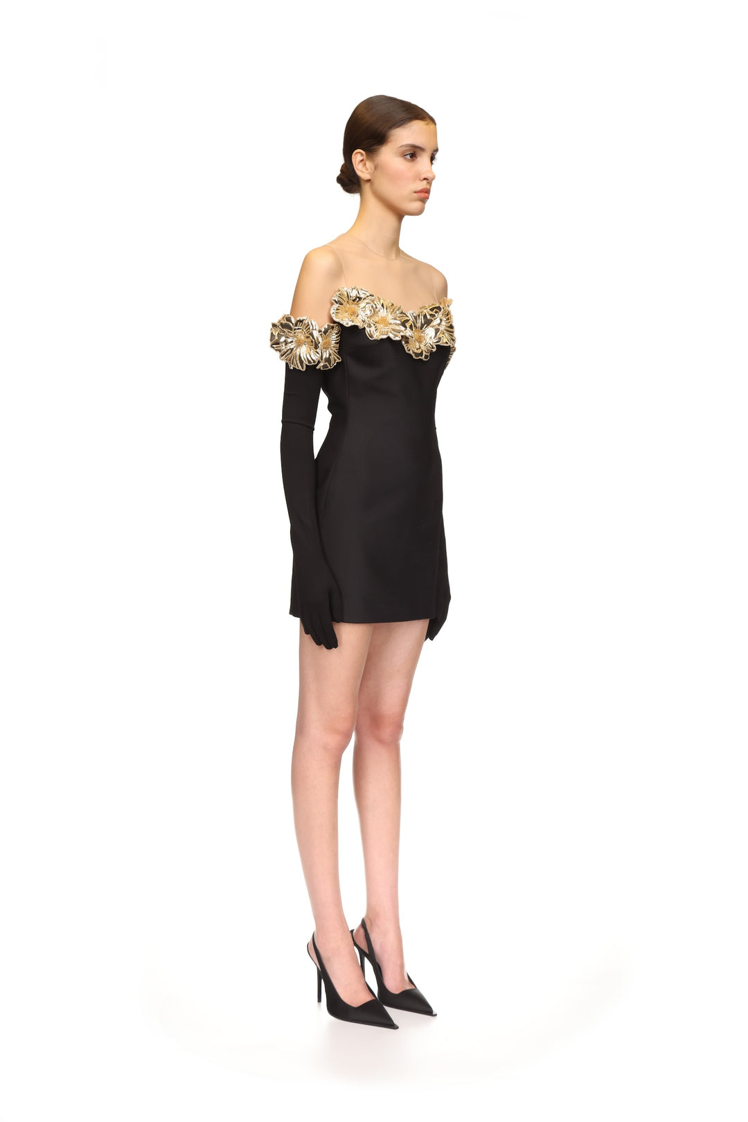 3D FLOWER AND TULLE MINI DRESS