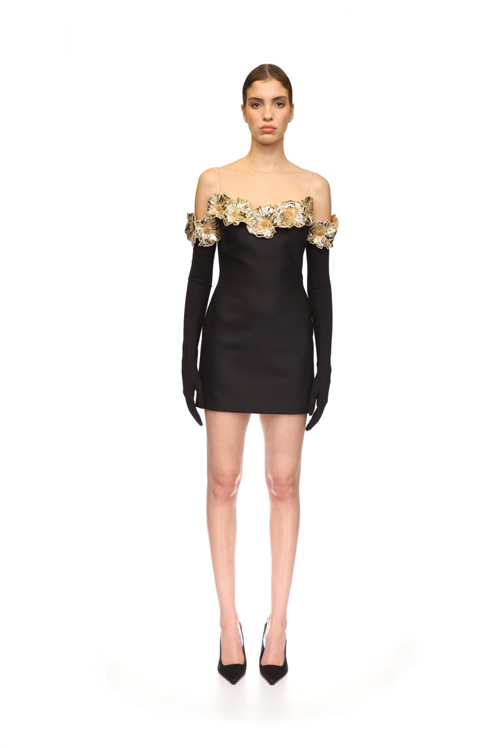 3D FLOWER AND TULLE MINI DRESS