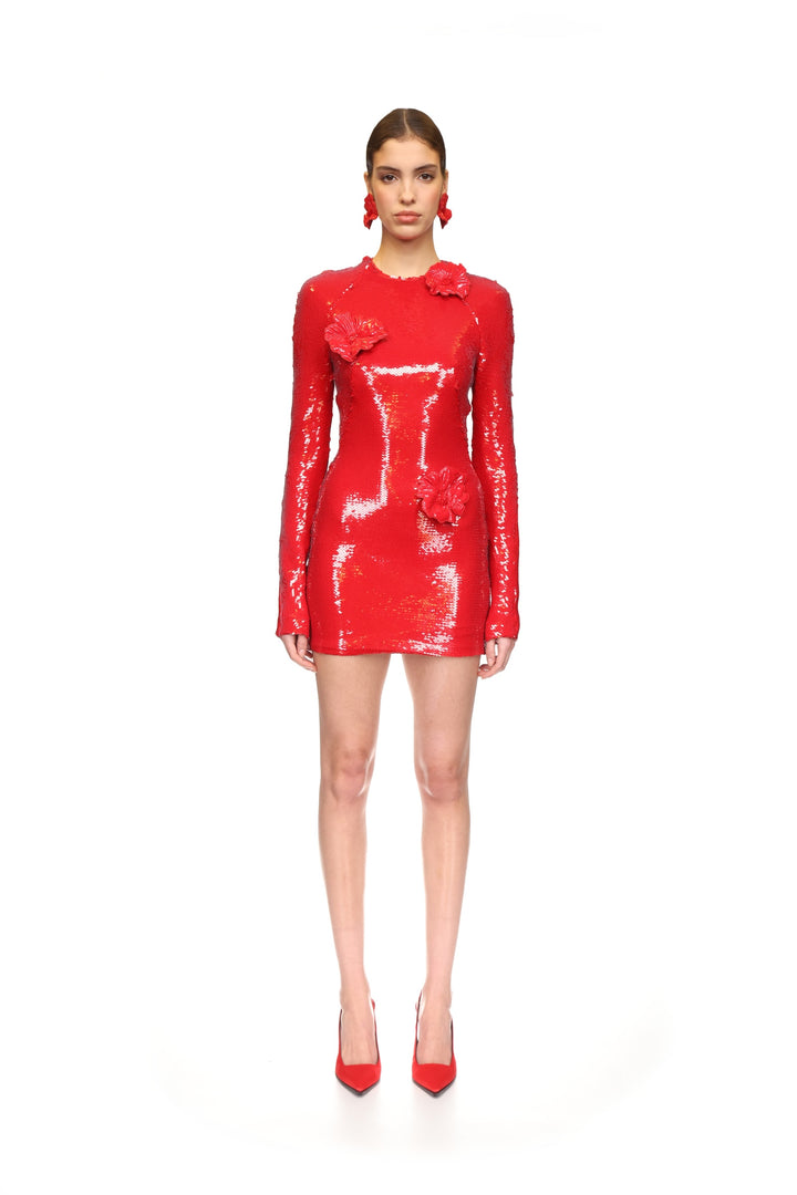 SEQUIN MINI DRESS WITH 3D FLOWERS