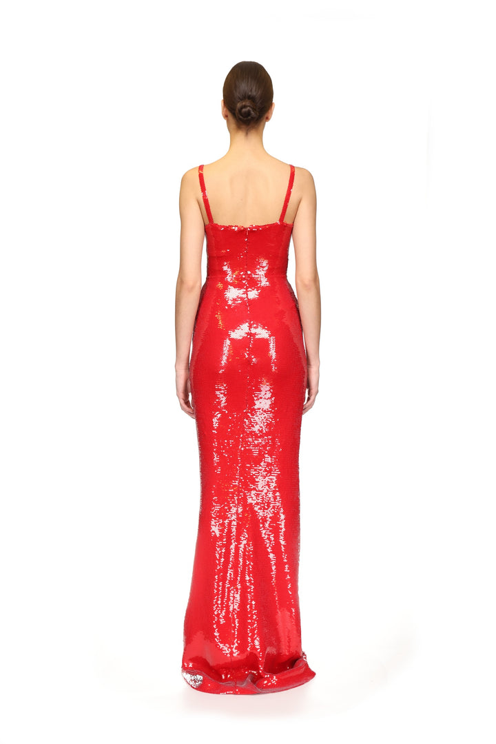 SEQUIN GOWN WITH 3D FLOWERS