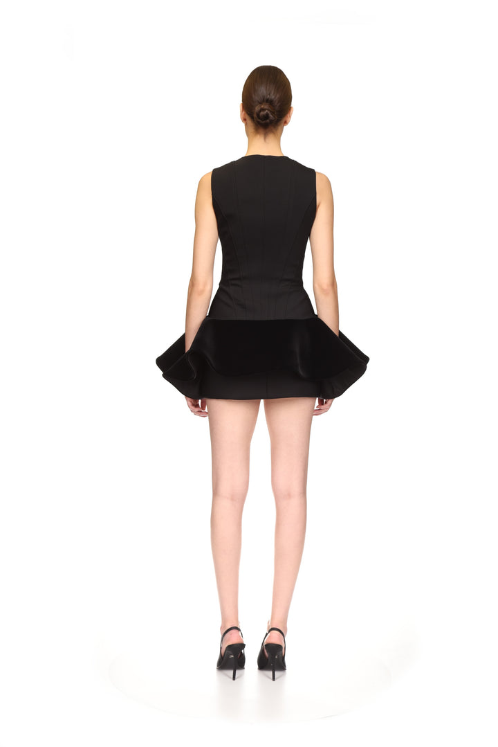 MINI DRESS WITH CONTRAST VELVET FLOUNCE HEM