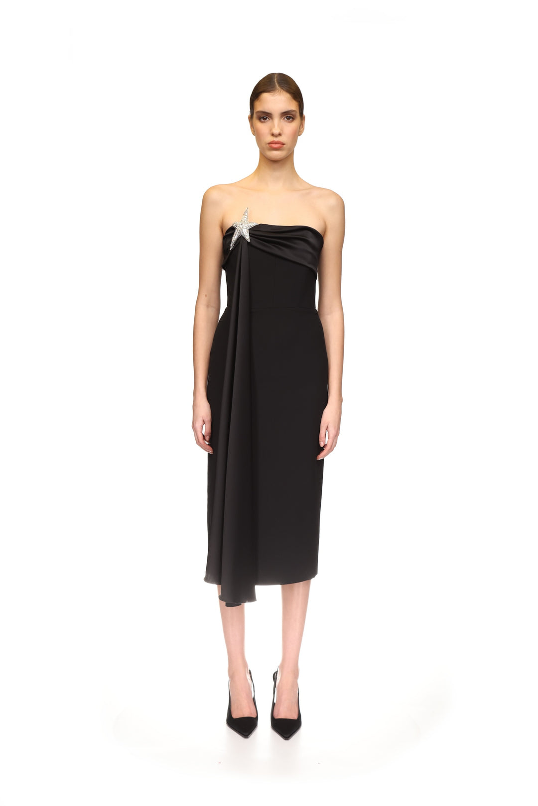 DRAPE OVERLAY AND STAR MIDI DRESS
