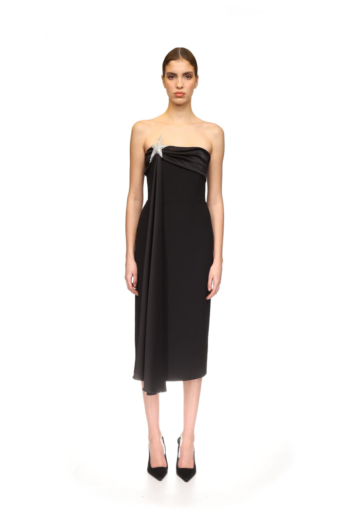 DRAPE OVERLAY AND STAR MIDI DRESS