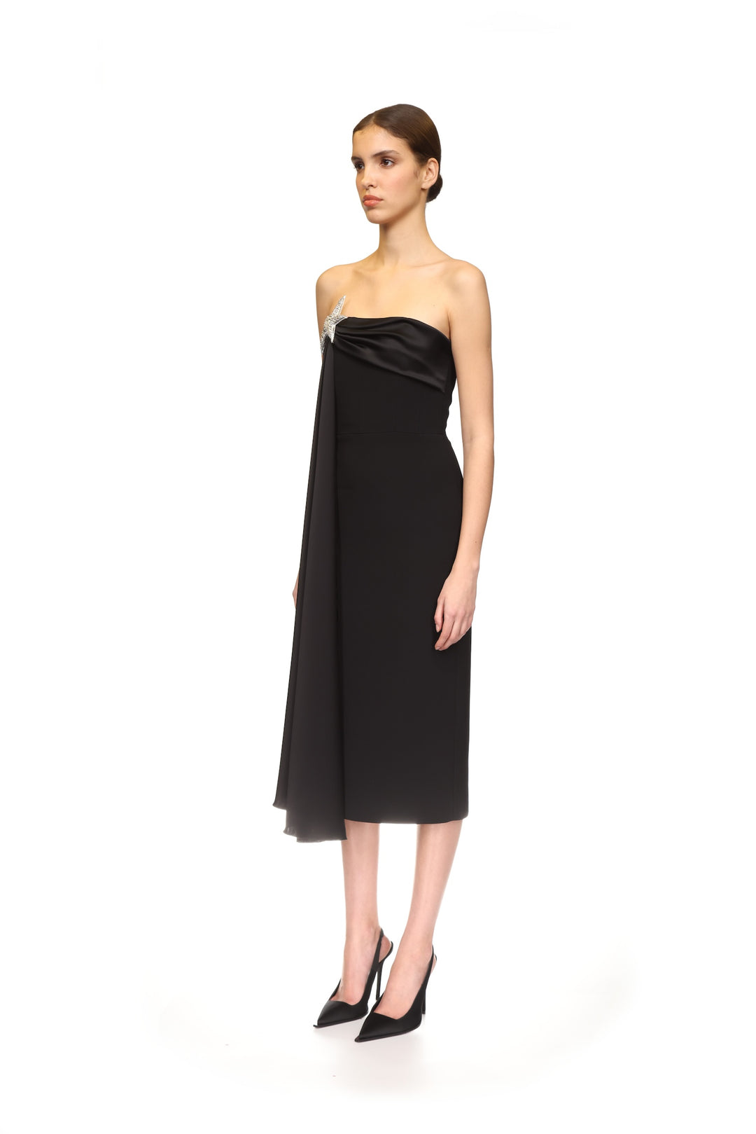 DRAPE OVERLAY AND STAR MIDI DRESS