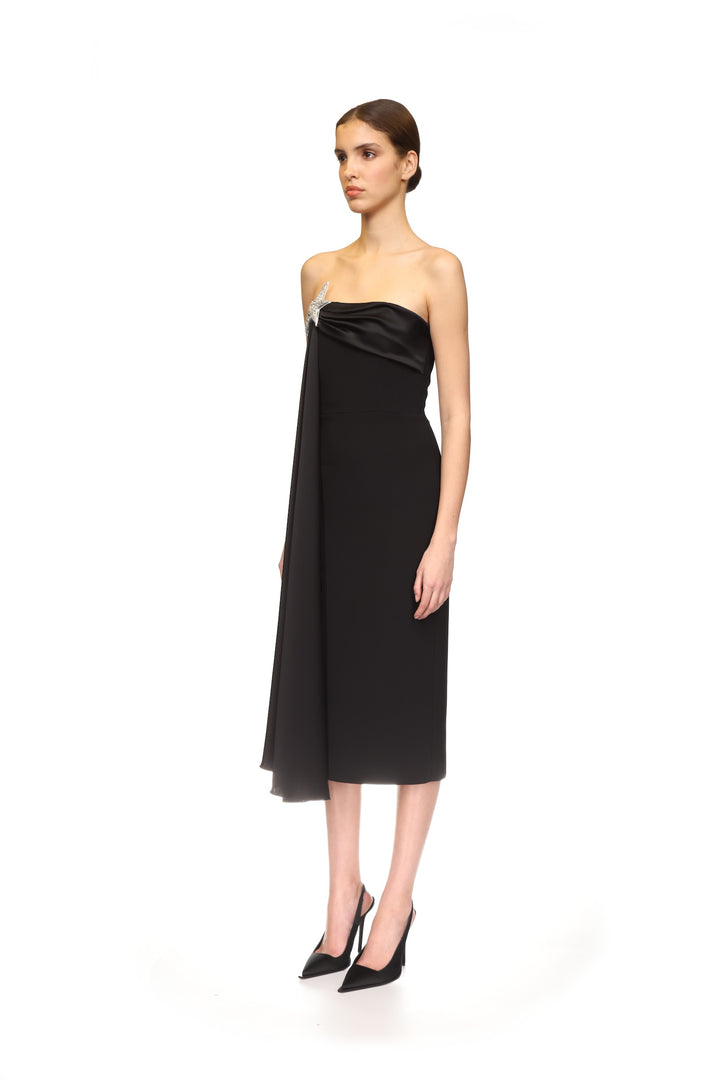 DRAPE OVERLAY AND STAR MIDI DRESS