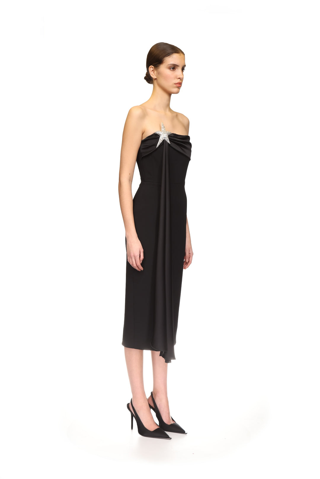 DRAPE OVERLAY AND STAR MIDI DRESS