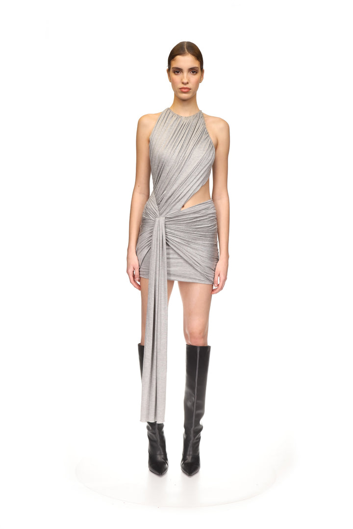 GATHERED MINI DRESS WITH SIDE CUTOUT