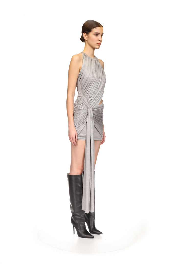 GATHERED MINI DRESS WITH SIDE CUTOUT