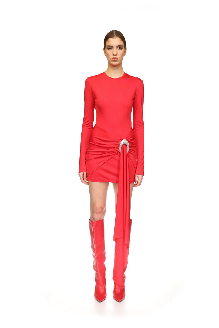 CRYSTAL OVAL AND DRAPE MINI DRESS