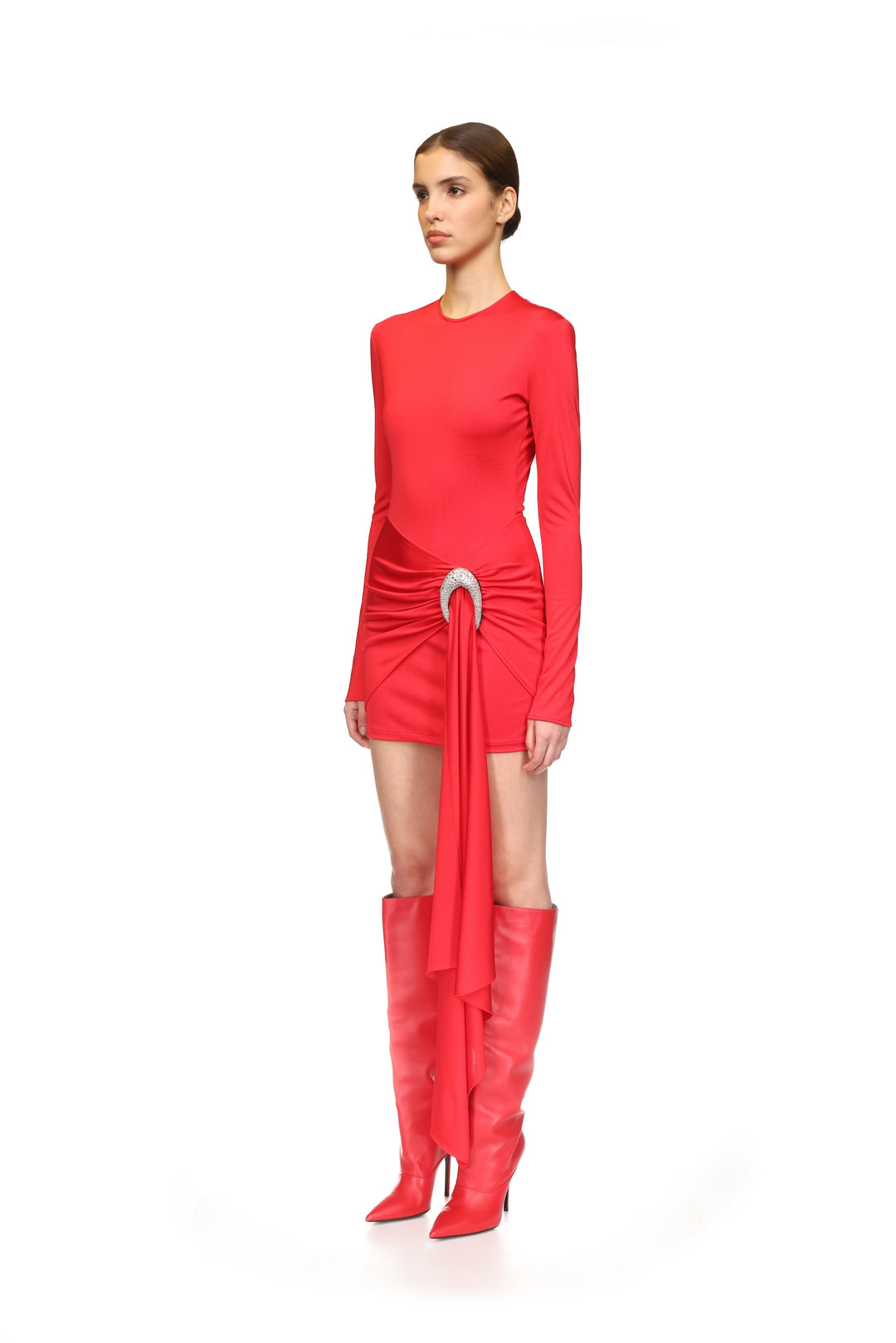 CRYSTAL OVAL AND DRAPE MINI DRESS